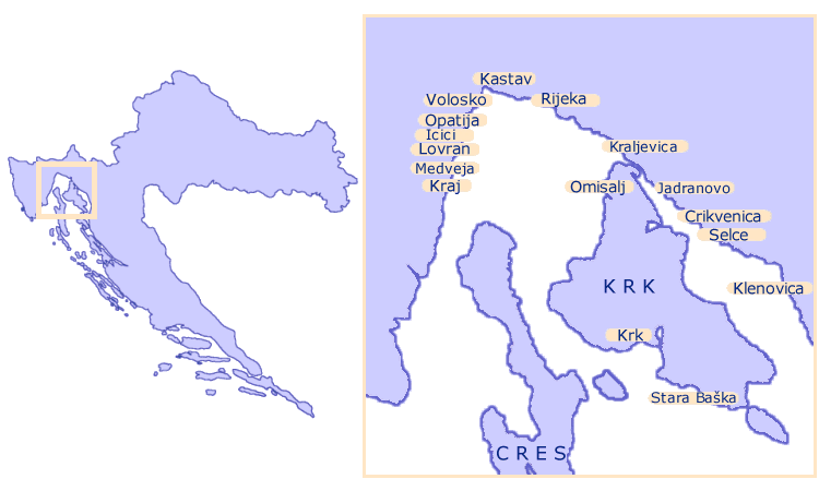 mappa Quarnero - riviera di Opatija - isola Krk