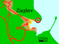 Legenda:
Blu=spiaggia;
Marrone=zona abitata;
Giallo=porto;
Rosso=strada;