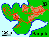 Legenda:
Blu=spiaggia;
Marrone=zona abitata;
Rosso=strada;