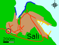 come leggere la cartina:
Blu=spiaggia;
Marrone=zona abitata;
Giallo=porto;
Rosso=strada;