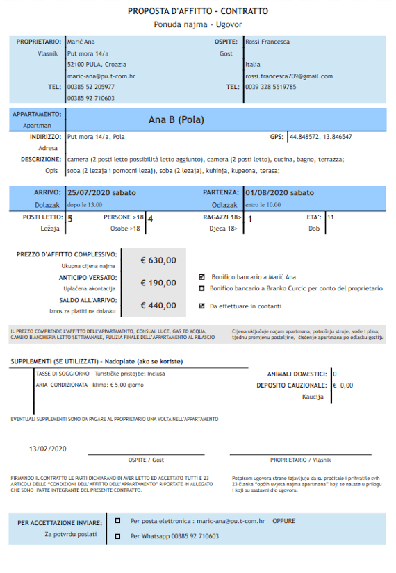 Facsimile contratto